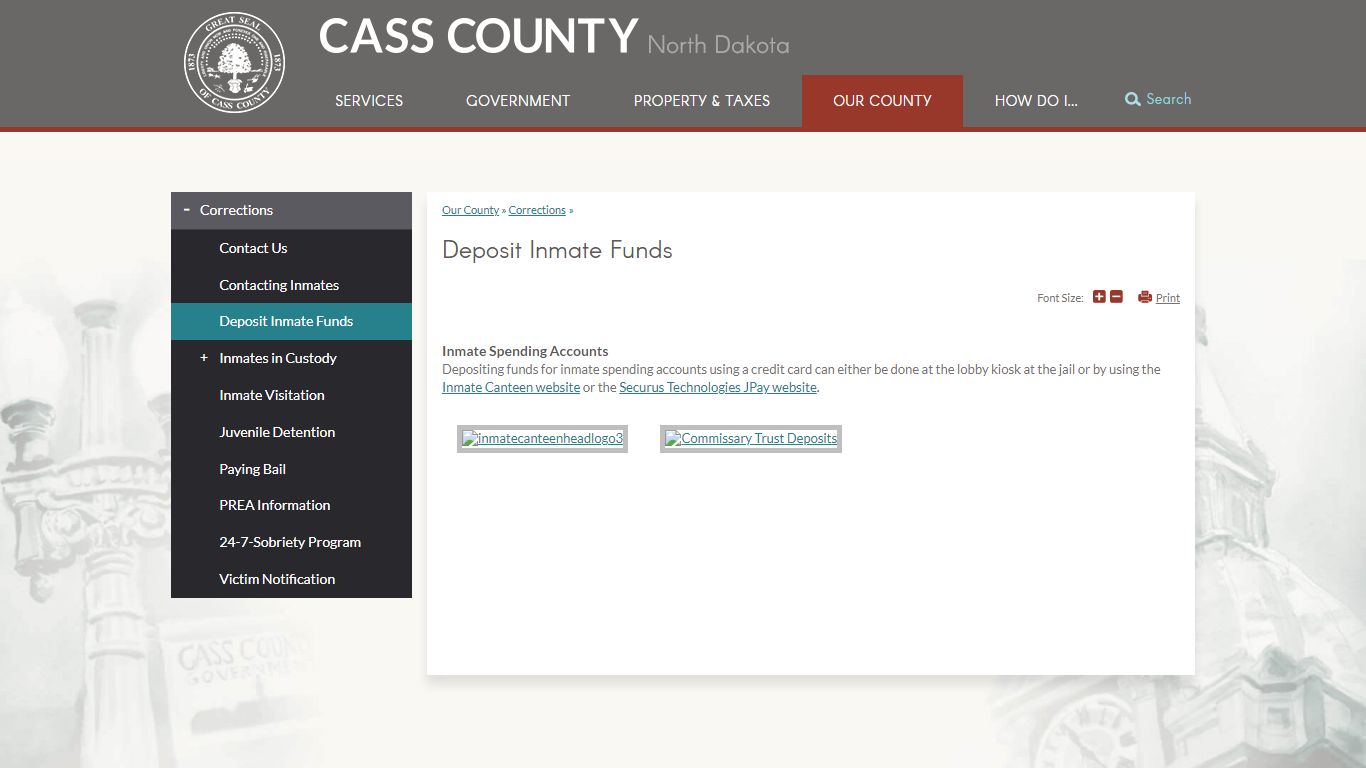 Deposit Inmate Funds | Cass County, ND