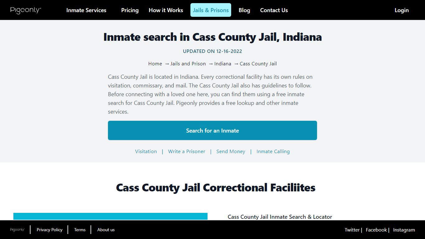 Inmate Search Cass County Jail, Indiana | Pigeonly