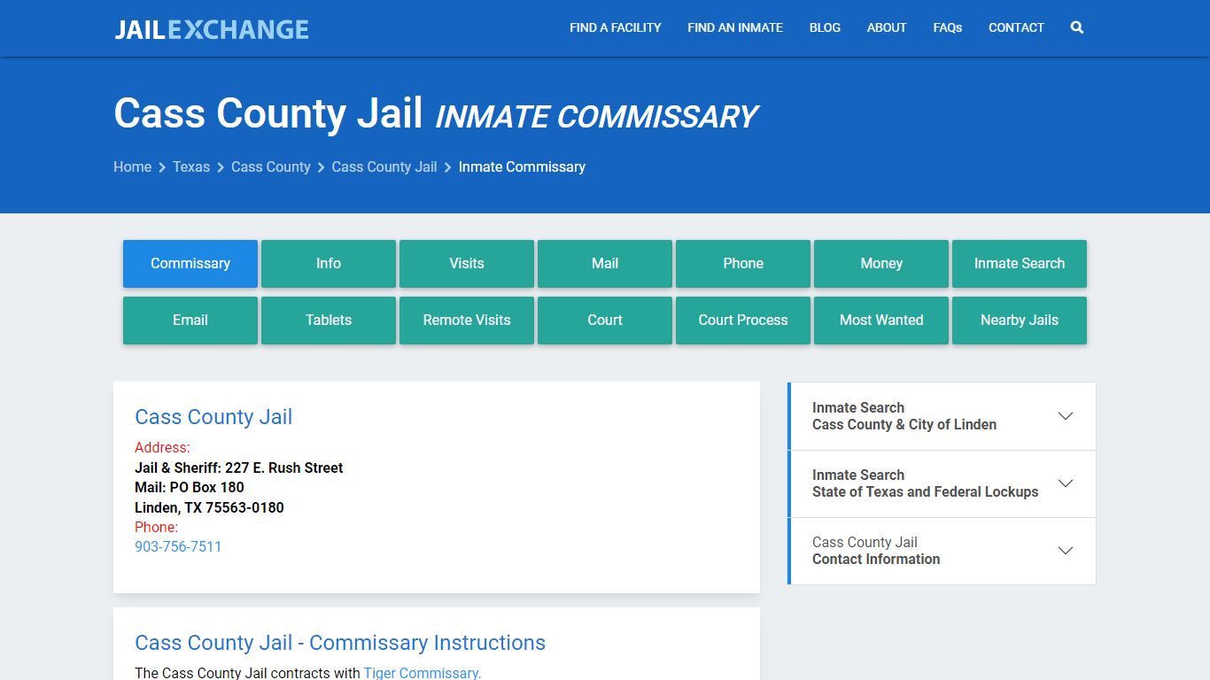 Inmate Commissary, Care Packs - Cass County Jail, TX